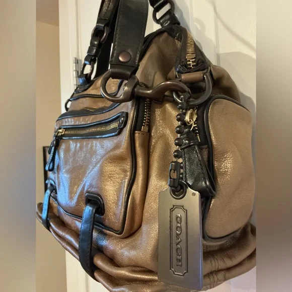COACH Bronze Metallic Chocolate Brown Leather Shoulder Bag w Strap & Hangtag - Picture 2 of 14